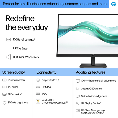 HP Series 3 Pro, 21.5 inch FHD Monitor, 1920 x 1080 pixels, Full HD, LCD