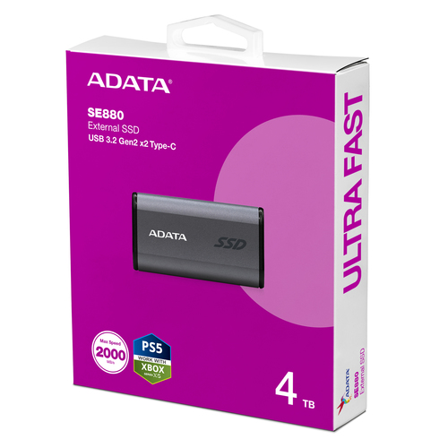 ADATA Elite SE880 4TB Portable SSD, USB-C 2000MB/s, USB 3.2 Gen 2x2, Grey
