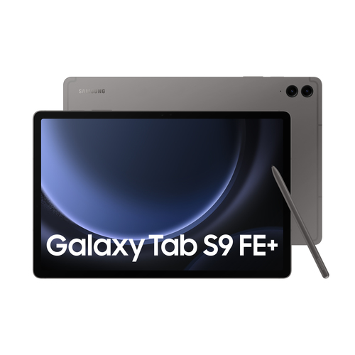 Samsung Galaxy Tab S9 FE+ front view with 12.4-inch WQXGA display in grey