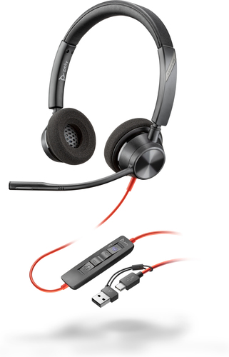 POLY Blackwire 3320 Stereo USB-C/A Adapter, Wired, 20 - 20000 Hz, Headset/Headphones, Black