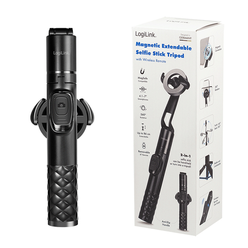 LogiLink BT0069 Bluetooth selfie stick black extended view photo