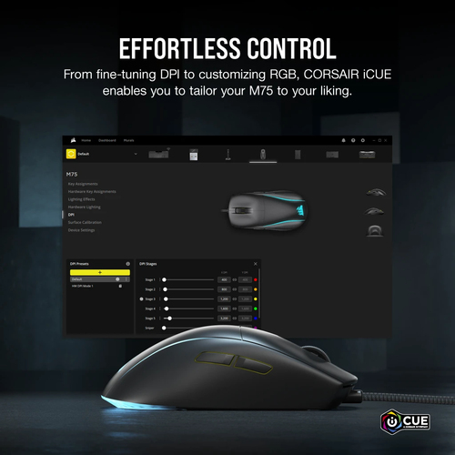 Corsair M75 Lightweight RGB, Optical, USB Type-A, 26000 DPI Mouse