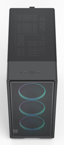 top view of Fractal Design Epoch with accessible I/O and illuminated case fans