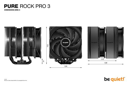 be quiet! Pure Rock Pro 3 Black, Air cooler, 12 cm, 2000 RPM, 101.2 m³/h, Black