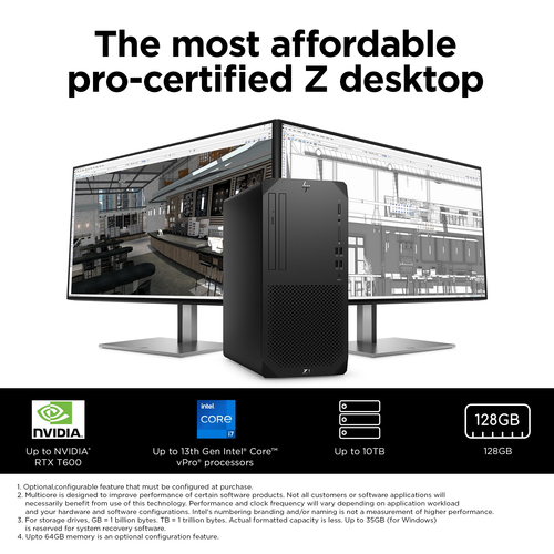 Rear view of HP Z1 G9 Tower workstation with USB and HDMI ports