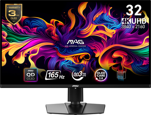 MSI MAG 321UP QD-OLED 31.5-inch 4K Ultra HD gaming monitor with QD-OLED display and 3840 x 2160 resolution in black