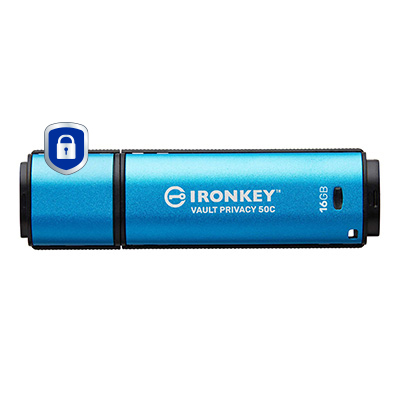 Kingston IronKey Vault Privacy 50C, 16GB USB-C AES-256 Encrypted Flash Drive