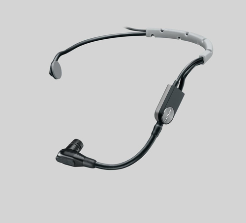 Shure SM35 cardioid condenser microphone worn on head