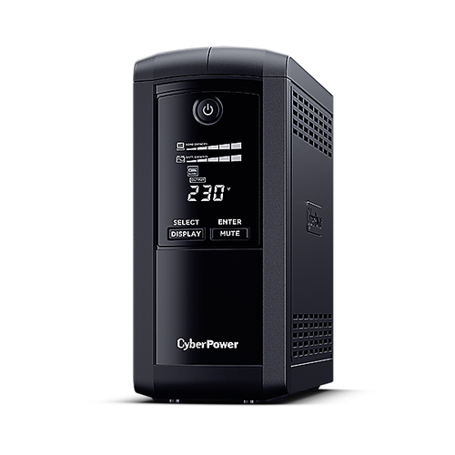 Black CyberPower VP700EILCD UPS with surge protection for home PCs
