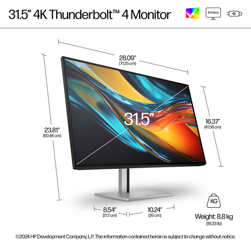 HP Series 7 Pro 31.5'' 4K Thunderbolt 4 Monitor, 3840 x 2160 pixels, 4K UHD, LCD