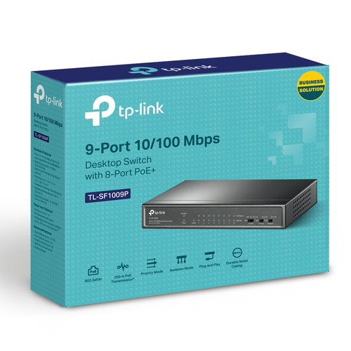 TP-Link 9-Port 10/100Mbps Switch with 8-Port PoE+, Unmanaged, Full duplex