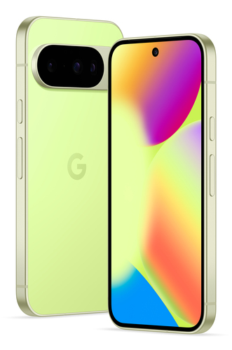Side profile of Google Pixel 10 green with volume buttons and triple camera module detail