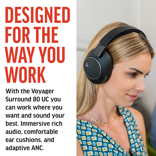 POLY Voyager Surround 80 UC USB-C/A Adapter, Wireless, Headset/Headphones, Black