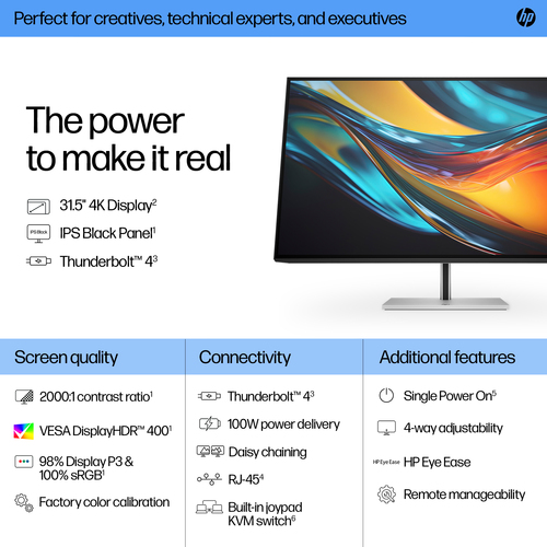 HP Series 7 Pro 31.5'' 4K Thunderbolt 4 Monitor, 3840 x 2160 pixels, 4K UHD, LCD