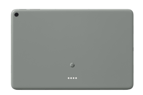 Pixel Tablet showing rear 8 MP camera and slim green aluminum body