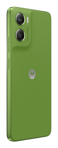 Green Motorola moto g06 back view showing 50MP dual camera and textured finish