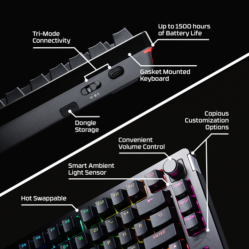 HyperX Alloy Rise 75 Wireless RGB keyboard with hot-swappable HyperX Linear switches