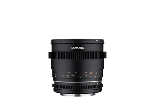 Samyang 85mm T1.5 MK2 Canon EF lens angled side view
