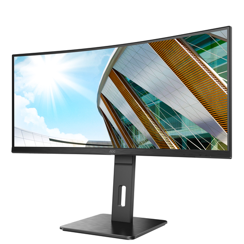 AOC P2 CU34P2A ultra wide curved monitor side angle highlighting slim bezels