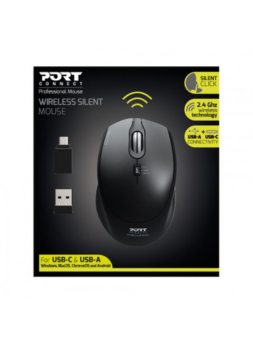 Port Designs (900713) Ambidextrous, RF Wireless + USB Type-C, 1600 DPI, Mouse