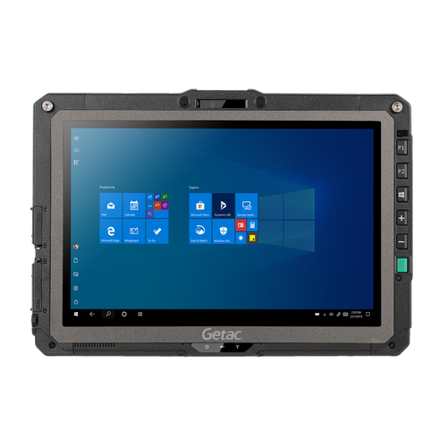 Getac UX10 G2 rugged tablet front view, 10.1 inch WUXGA display in black with Windows 11 Pro