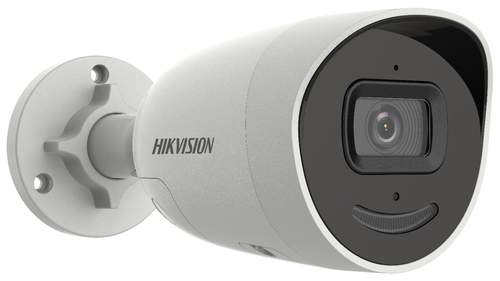 Close-up of the Hikvision camera lens with infrared LEDs for night vision up to 40 m