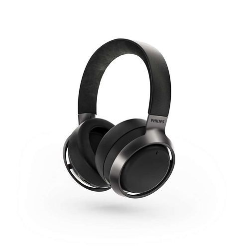 Black Philips Fidelio headset showing memory-foam ear cushions for comfortable listening