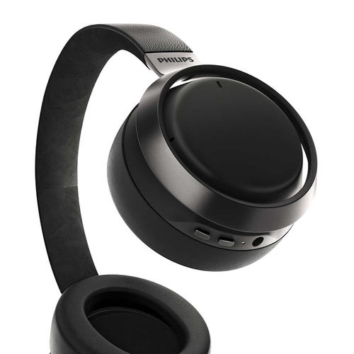 Side view of Philips Fidelio wireless and wired headset with aluminium ear-cup rings