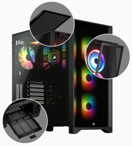 Corsair iCUE 4000X RGB, Plastic, Steel, Tempered glass Gaming Midi Tower PC Case
