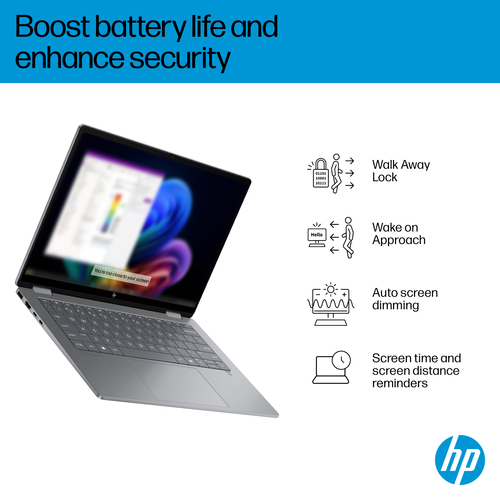 HP OmniBook X Flip convertible laptop with touchscreen display close up