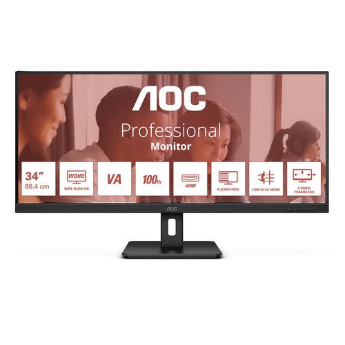 AOC (U34E2M), 86.4 cm (34"), 3440 x 1440 pixels, Wide Quad HD Monitor