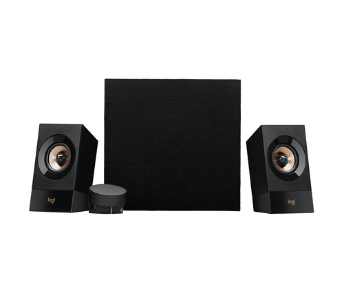 Logitech Z533 subwoofer with dual satellite speakers black setup
