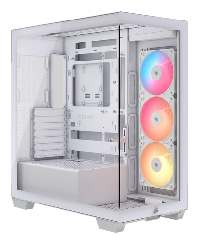 Corsair 3500X RS-R ARGB white gaming PC tower with tempered glass side panel