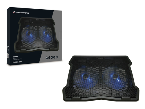 Conceptronic THANA06B 15.6" USB Laptop Cooling Pad Black & Blue 2 Fans