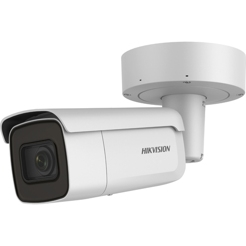 Hikvision DS-2CD2646G2-IZS outdoor wired IP security camera mounted on wall with IP66 weatherproof and IK10 vandal-resistant housing for 24/7 surveillance