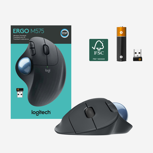 Logitech ERGO M575 Wireless Trackball Mouse, Right-hand, Trackball, 2000 DPI