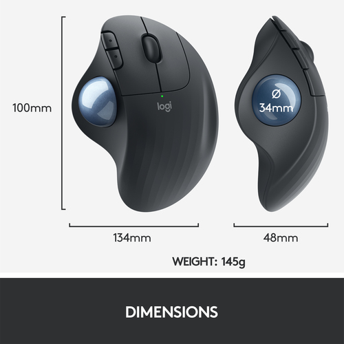 Logitech ERGO M575 Wireless Trackball Mouse, Right-hand, Trackball, 2000 DPI