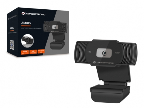 Conceptronic AMDIS 1080P Full HD Webcam, 1920x1080, 30fps, 65° Wide, AMDIS04B