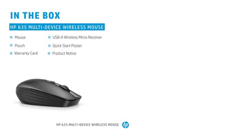 HP 635 Multi-Device Wireless Mouse, Ambidextrous, RF+ Bluetooth, 1200 DPI, Black