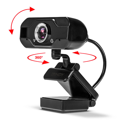 Lindy Full HD 1080p Webcam with Microphone, 30fps, 110° Wide Angle, USB