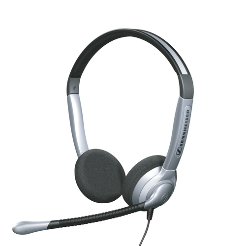 Sennheiser SH 350 binaural headset with noise-canceling microphone and open-back ear cups for clear office calls