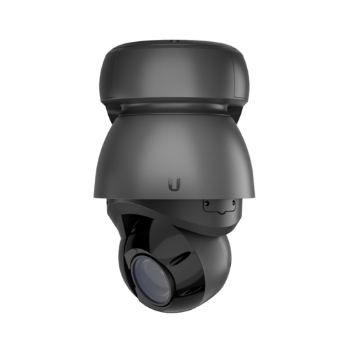Close-up of Ubiquiti UniFi Protect G4 camera lens showing 22x optical zoom for detailed large area monitoring
