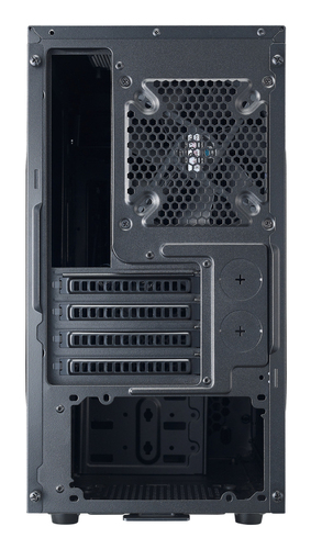 Cooler Master N200 PC case rear view with 120mm exhaust fan and expansion slots