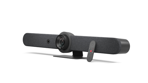 Logitech Rally Bar AIO webcam with PTZ camera and wide angle lens