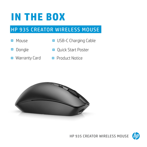 HP 935 Creator Wireless Mouse, Right-hand, RF Wireless + Bluetooth, 1200 DPI