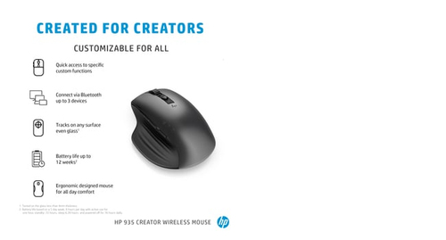 HP 935 Creator Wireless Mouse, Right-hand, RF Wireless + Bluetooth, 1200 DPI