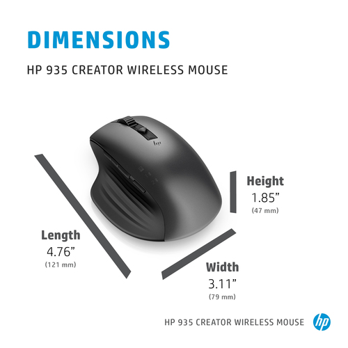 HP 935 Creator Wireless Mouse, Right-hand, RF Wireless + Bluetooth, 1200 DPI