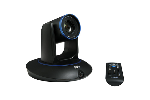 AVer PTC500S PTZ camera mounted in conference room for clear 1080p streaming