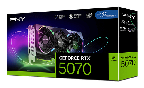 PNY GeForce RTX 5070 EPIC-X RGB OC ARGB 12GB GDDR7 Triple Fan Graphics Card