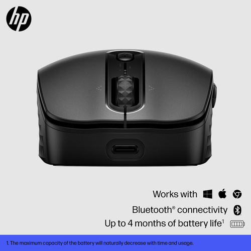HP 695 Rechargeable Wireless Mouse, Ambidextrous, Bluetooth, 4000 DPI, Black